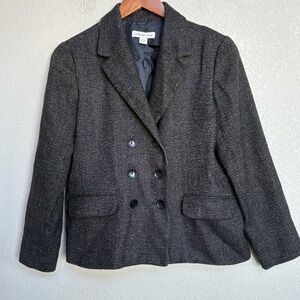 Coldwater Creek Women’s Brown Gold Textured Tweed Double Breasted Blazer P12‎